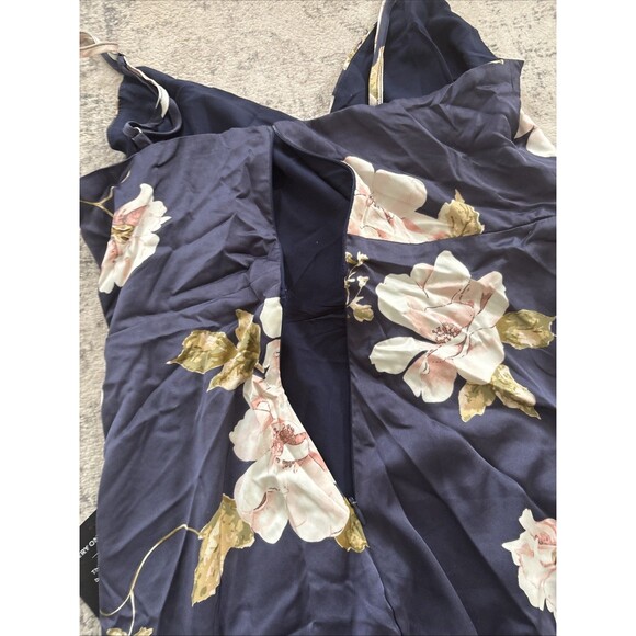 Lulus Radiant Occasion Navy Blue Floral Satin A-Line Maxi Dress Size Medium FLAW - Picture 8 of 8